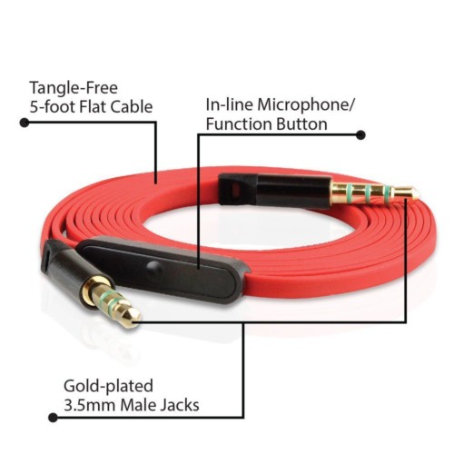 NoiseHush 12183 AS15 Gold-Plated 3.5mm Auxiliary Audio Cable with In-line Microphone